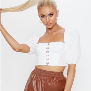 White Hook & Eye Puff Sleeve Crop Top